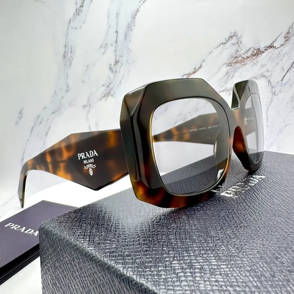 New PRADA Sunglasses Brown Juniper Tortoise Gray Lens Square - Picture 7 of 16